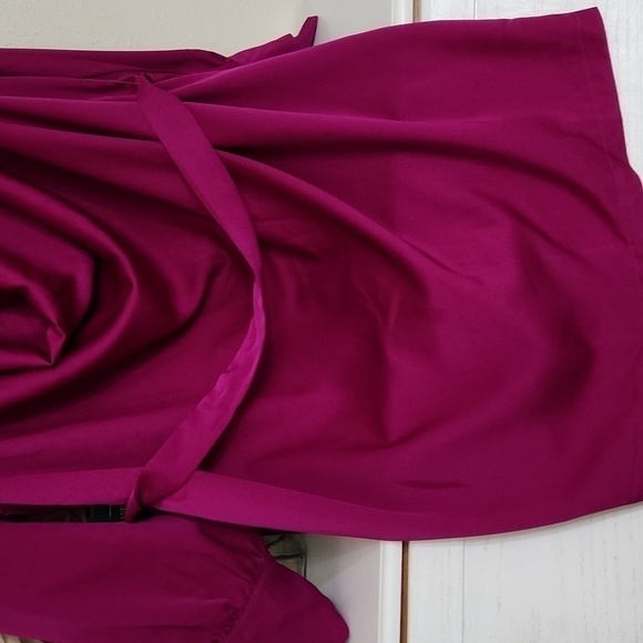Sexy! Magenta Satin Wrap Dress Deep Neckline Romantic Date Night Concert Y2k - Picture 8 of 12